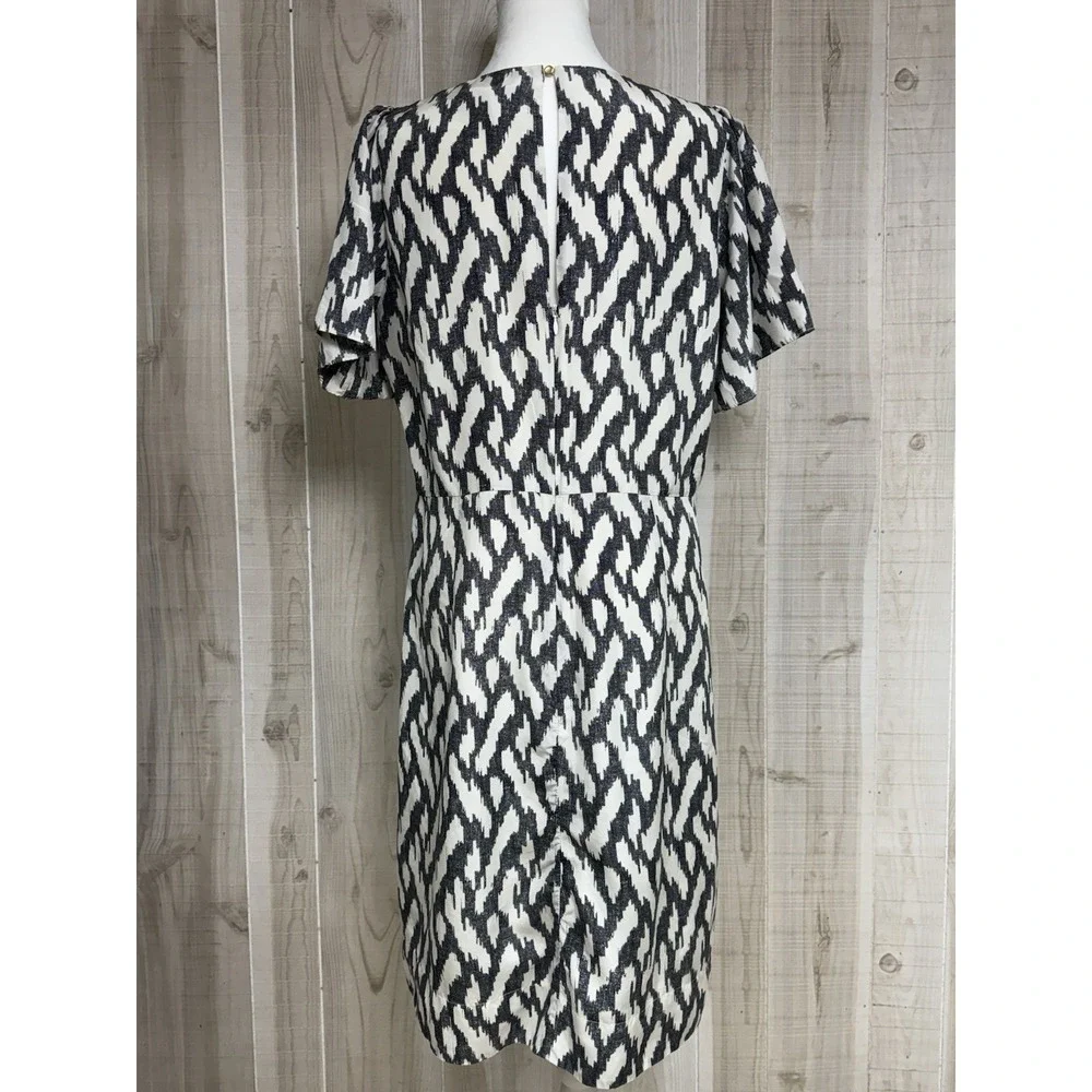 J Crew Women's Black Ivory Silk Ikat Flutter Sleeve Career Dress 12T Classic